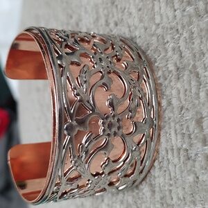 Rose Gold Tone w Silver Tone Overlay Contemporary Art Nouveau Style Cuff